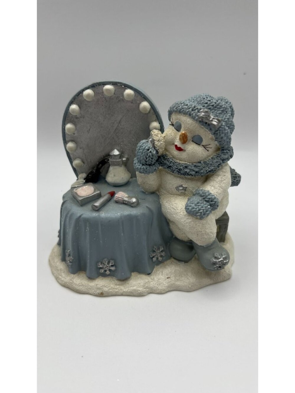 Snow Buddies Snowman Figurine At Vanity Table With Makeup Details